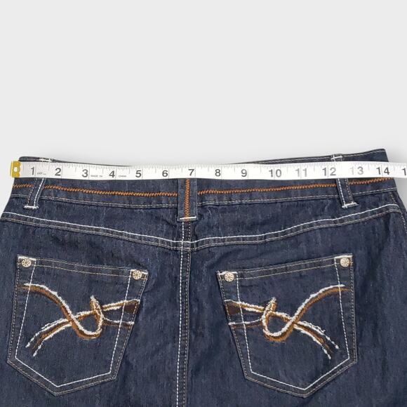 SO Trashy Y2K Micro Mini Denim Skirt Dark Blue Low Rise Stretch 90s 00s Sz 3 - Picture 5 of 6